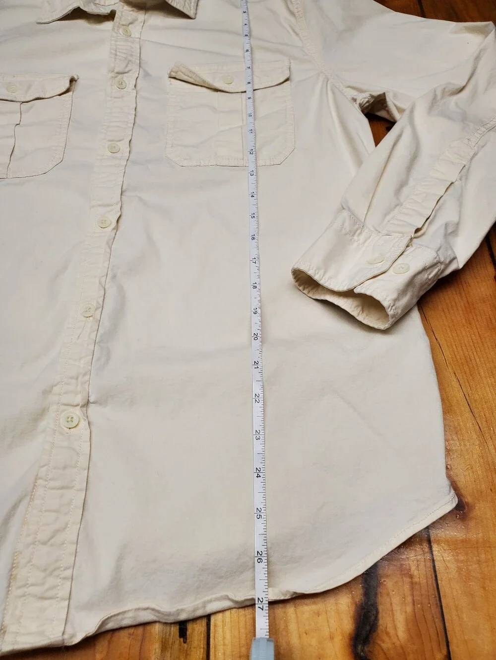 Banana Republic Standard Fit Cream Safari Button Down Shirt Men Large 97% Cotton